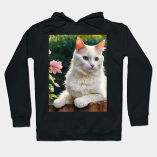 Cute White Cat With Flowers Watercolour Cat Art Hoodie